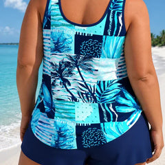 Sophia | Plus Size Leaf Print Tankini Shorts Set