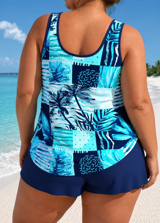 Sophia | Plus Size Leaf Print Tankini Shorts Set