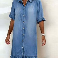Katie | Effortlessly Flattering Ruched Denim Dress