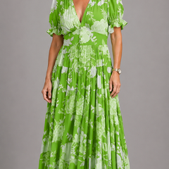 Alessia™ Elegant Floral V-Neck Dress