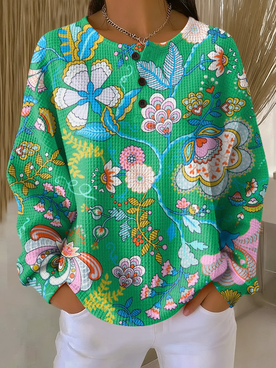Carole™ Sweater with Colorful Ethnic Floral Print