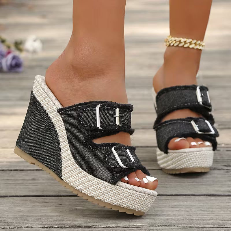 Betty | Fray Edge Wedge Sandals