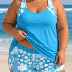 Charlotte | Plus Size Printed Tankini Shorts Set