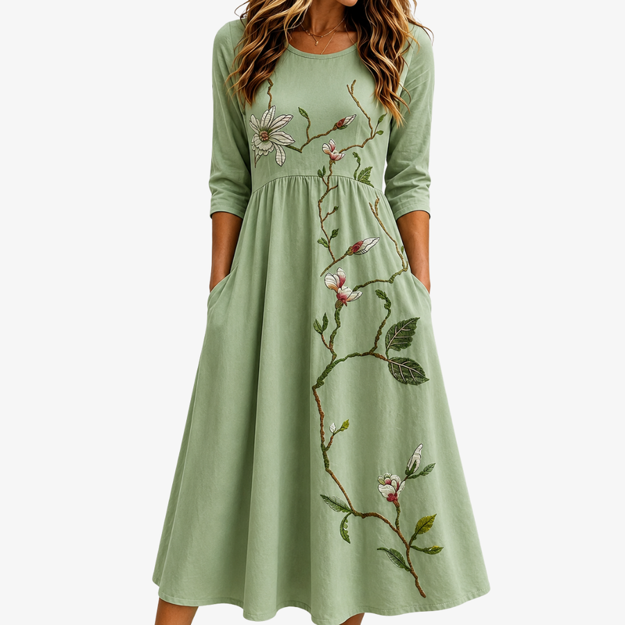 Aveline | Botanical Pocket Midi Dress