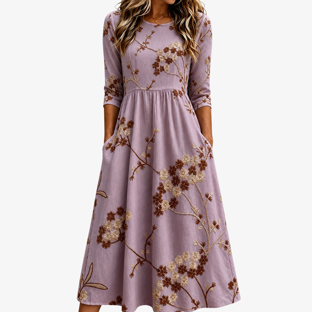 Heather Blossom Meadow Pocket Midi Dress