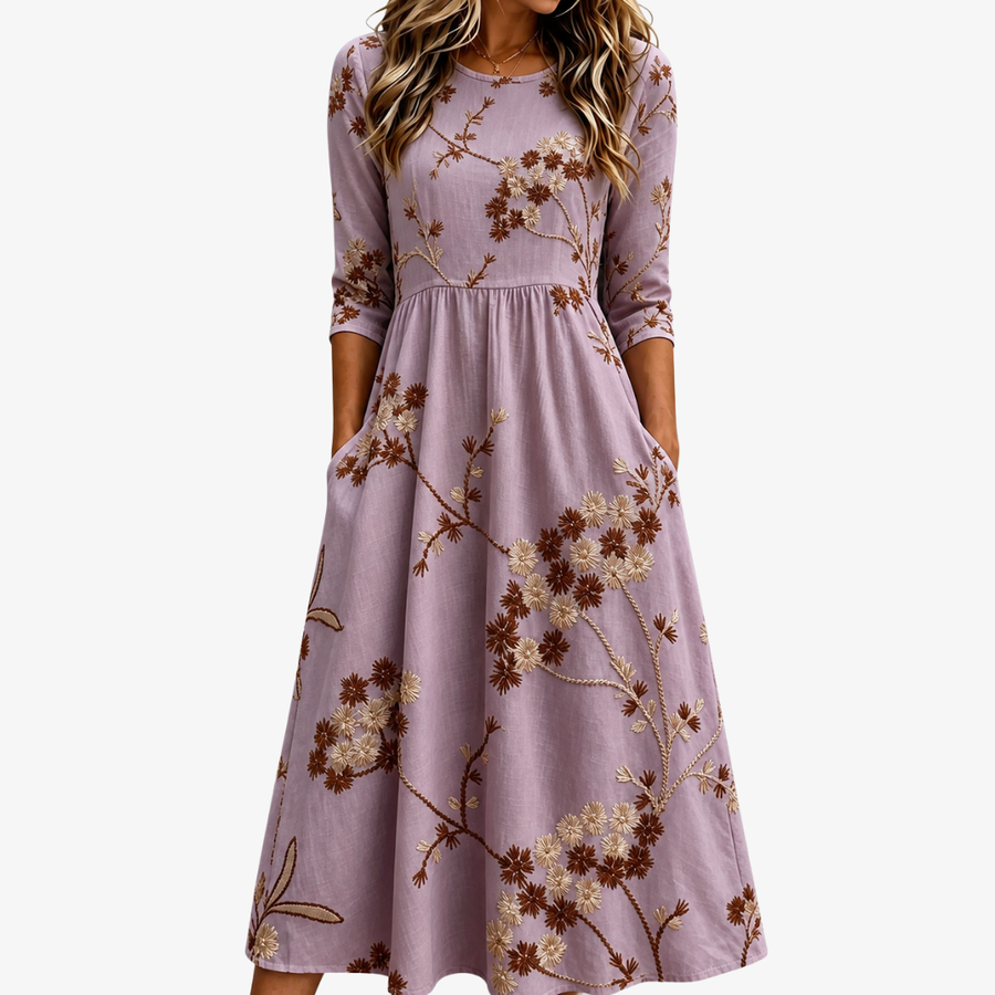 Heather Blossom Meadow Pocket Midi Dress