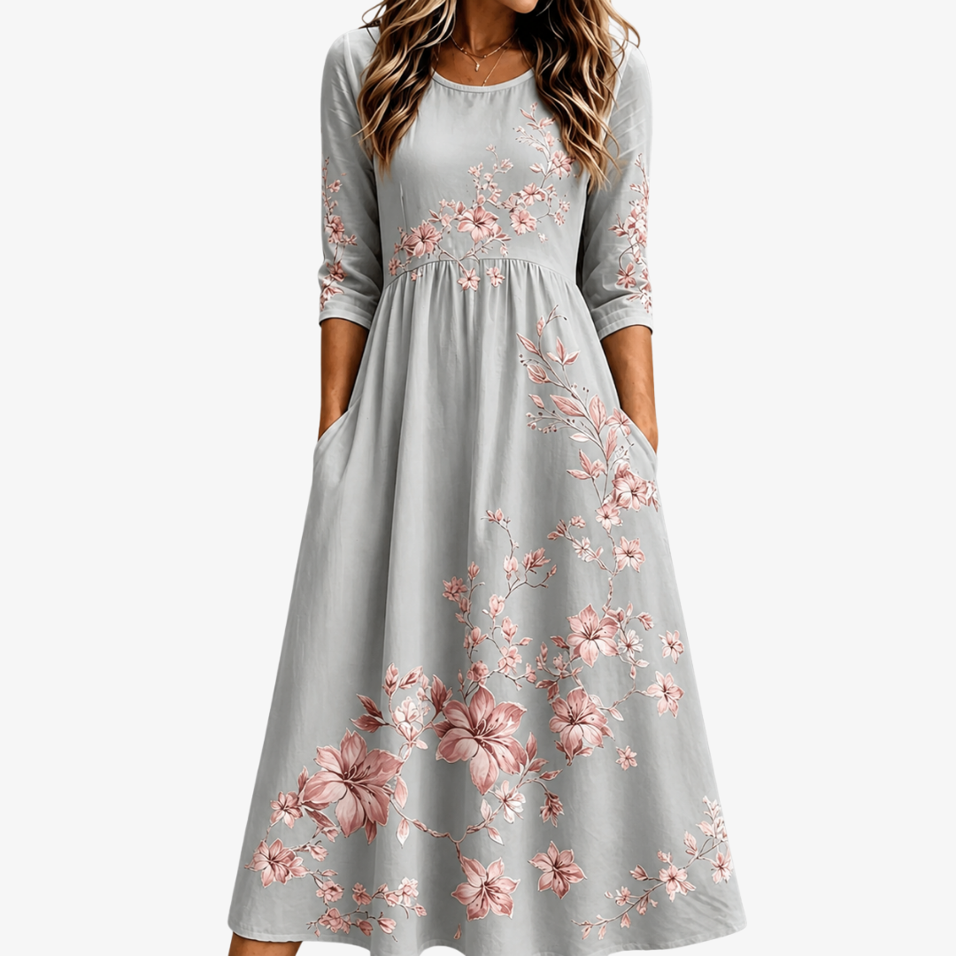 Silver Blossom Serenity Pocket Midi Dress