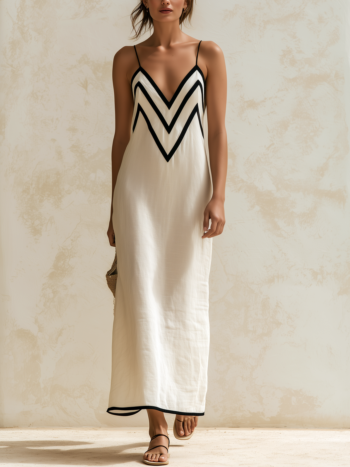 Nerea™ Contrast Trim Linen Maxi Dress