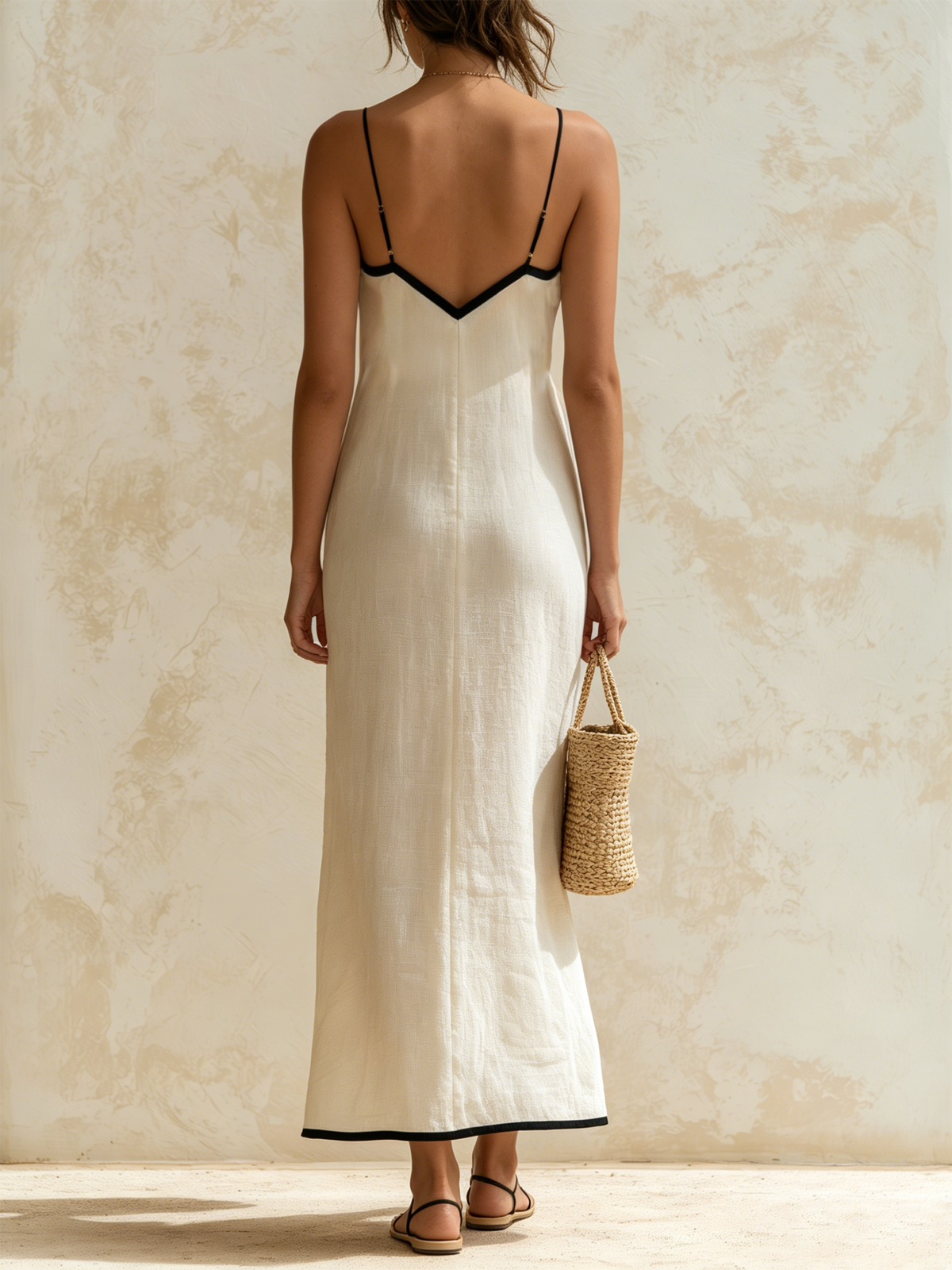 Nerea™ Contrast Trim Linen Maxi Dress