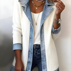 Luna™ Elegant Denim Lapel Combined Coat