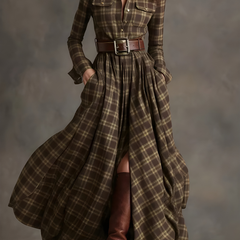 Elara™ Plaid Button-Front Maxi Dress