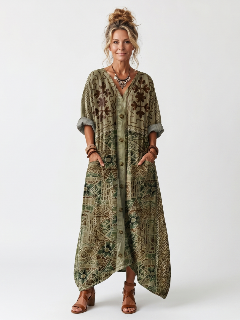 Aleta™ Button Front Oversized Pocket Midi Dress
