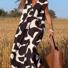 Victoria™ Elegant V-Neck Printed Dress