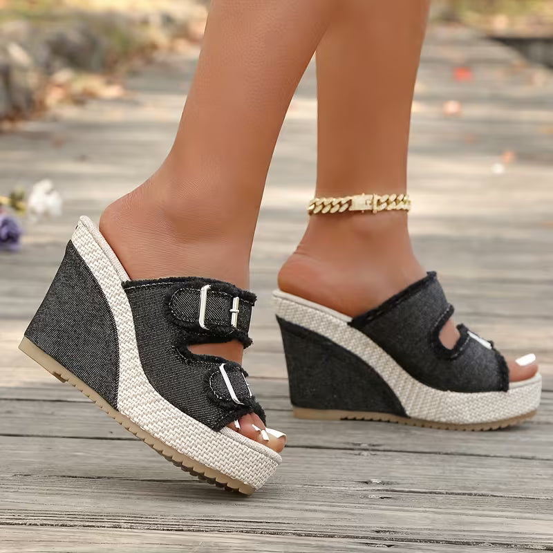 Betty | Fray Edge Wedge Sandals