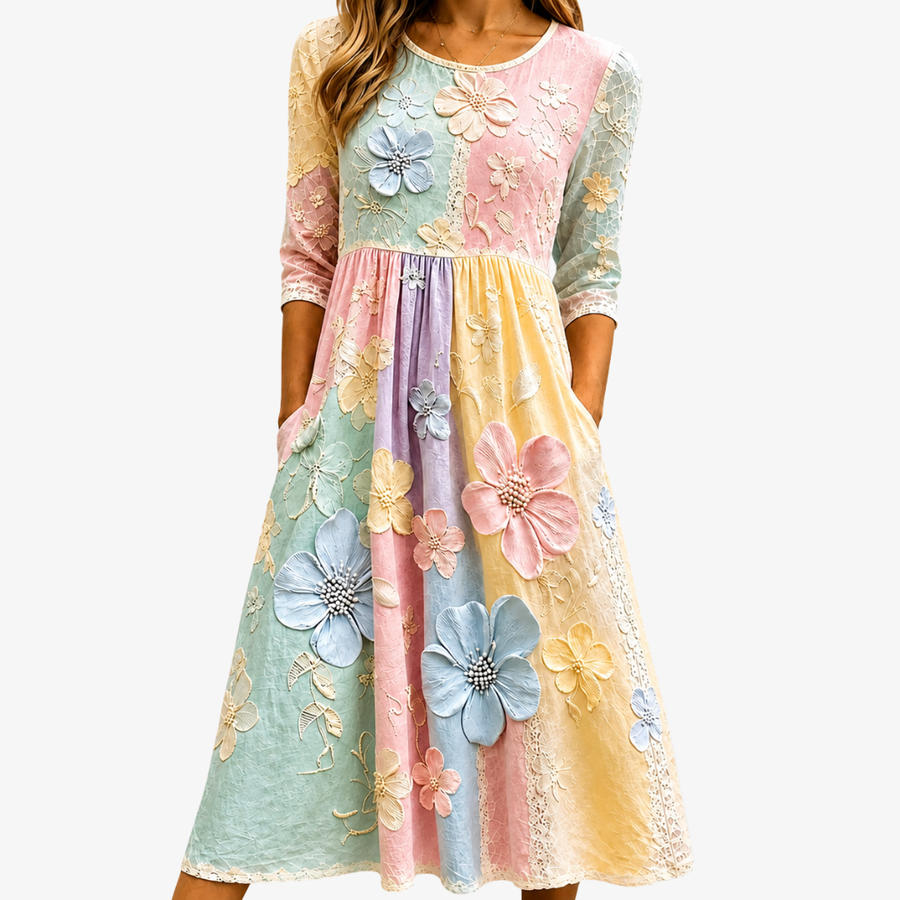Isla | Floral Patchwork Pocket Midi Dress