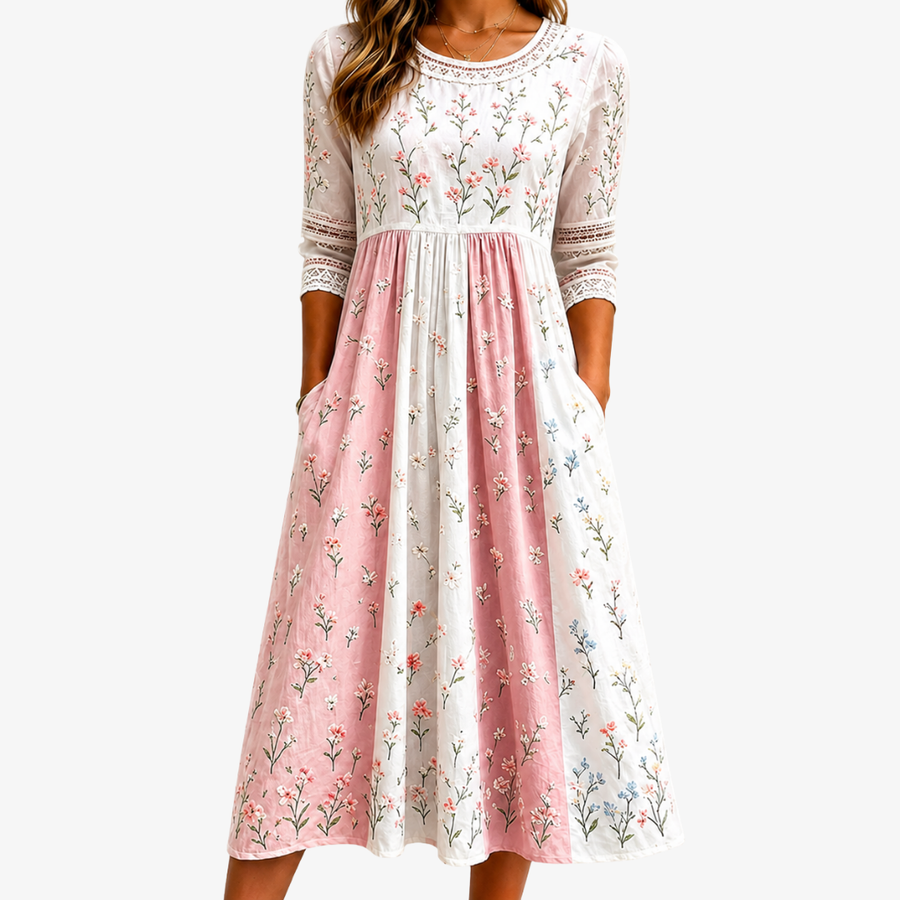 Blush Meadow Bloom Pocket Midi Dress