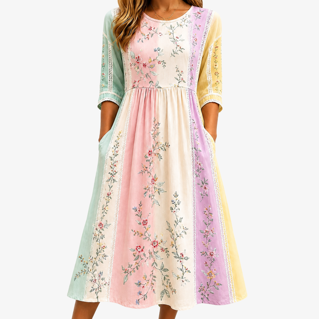 Pastel Garden Bloom Pocket Midi Dress