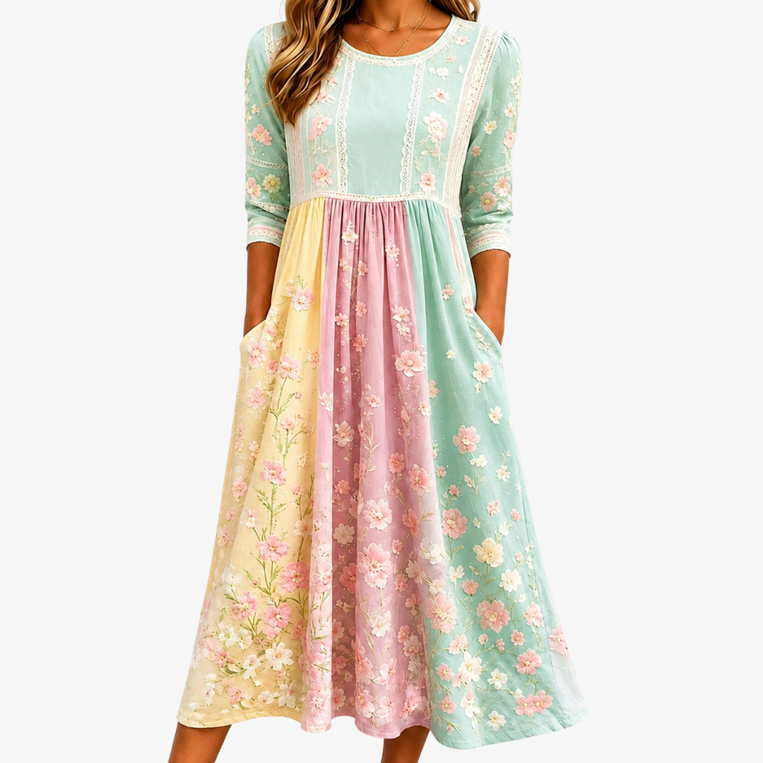 Spring Meadow Patchwork Pocket Midi Dress