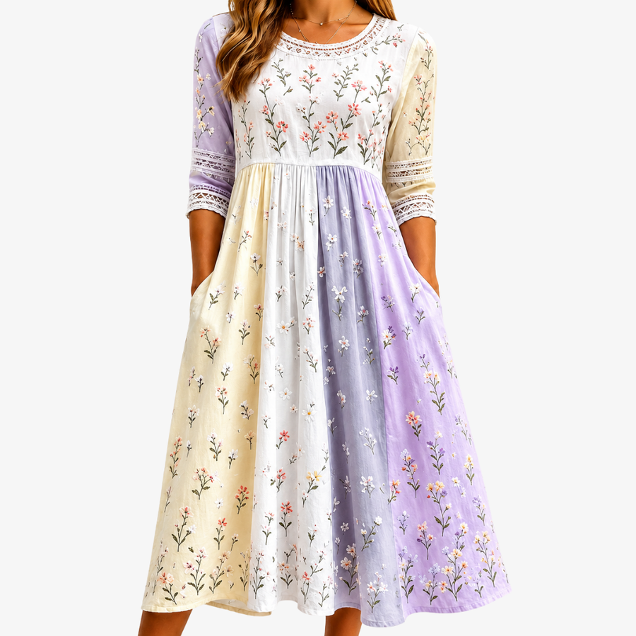 Lavender Meadow Bloom Pocket Midi Dress