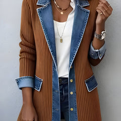Luna™ Elegant Denim Lapel Combined Coat
