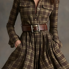 Elara™ Plaid Button-Front Maxi Dress