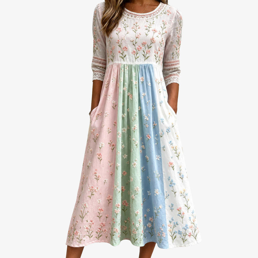 Elodie | Pastel Meadow Midi Dress