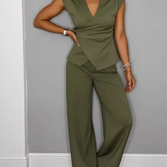 Natalie™ Elegant V-Neck Top & Trousers Set