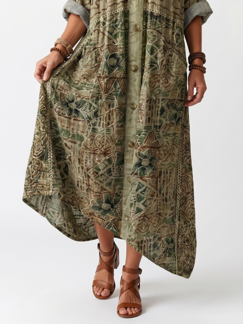 Aleta™ Button Front Oversized Pocket Midi Dress