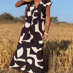 Victoria™ Elegant V-Neck Printed Dress