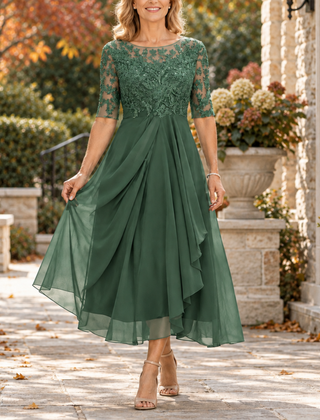 Avi Lace Bodice Draped Midi Dress