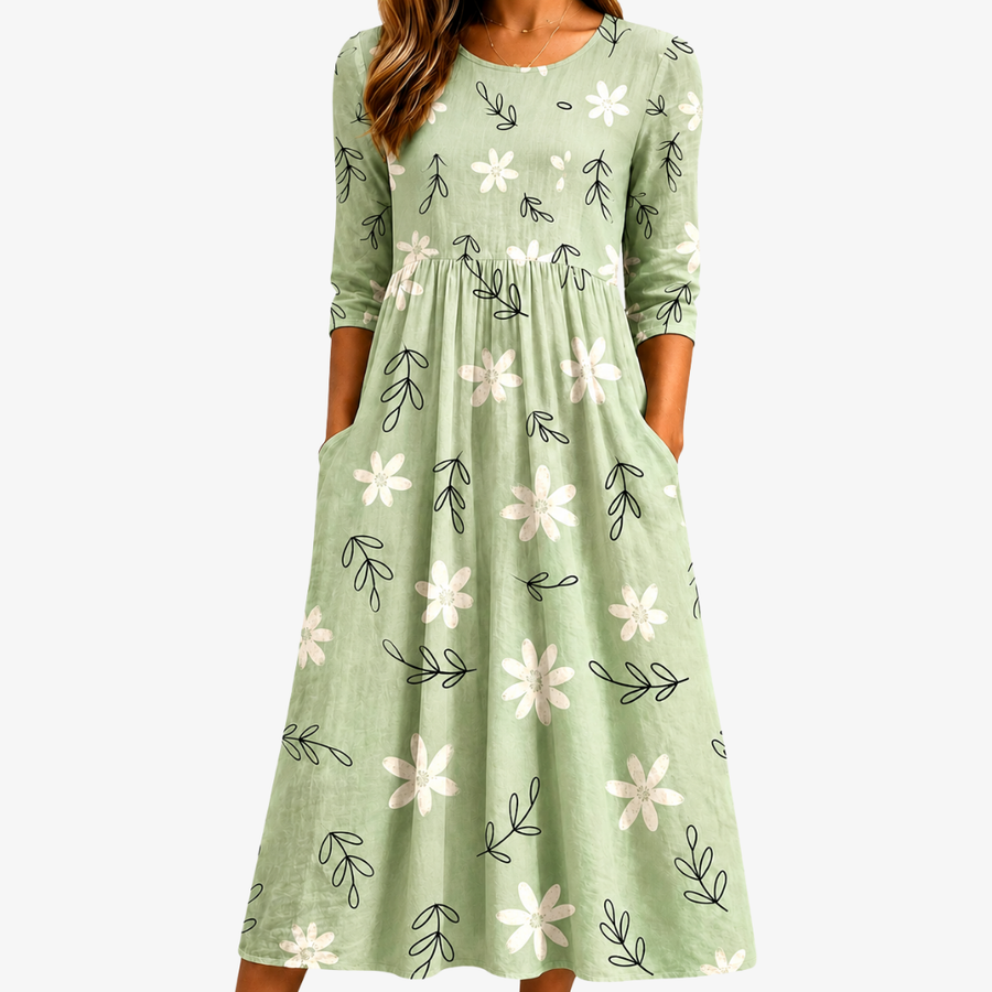 Elara | Floral Pocket Midi Dress