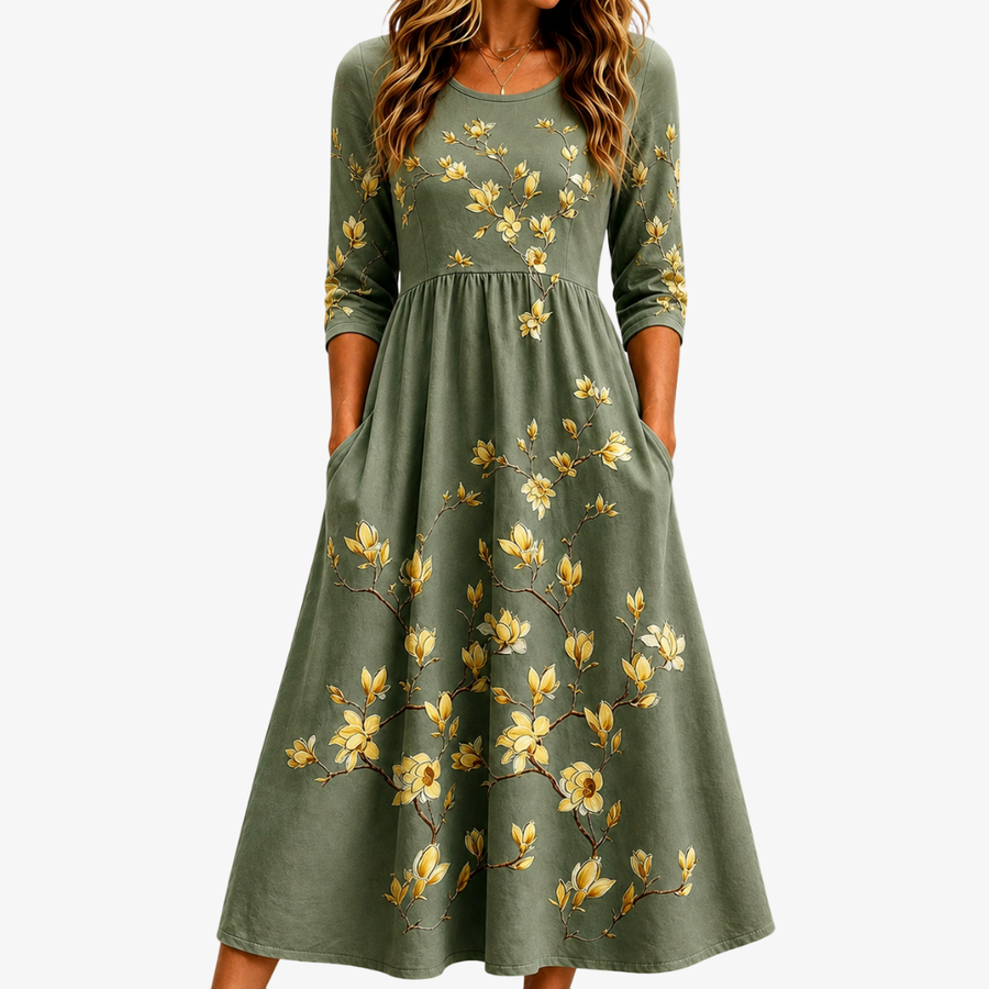 Sage | Blossom Pocket Midi Dress