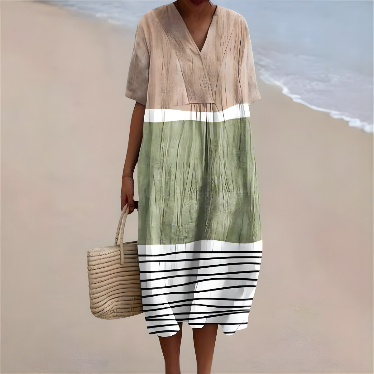 Yareli™ | Coastal Block-Stripe Summer Dress
