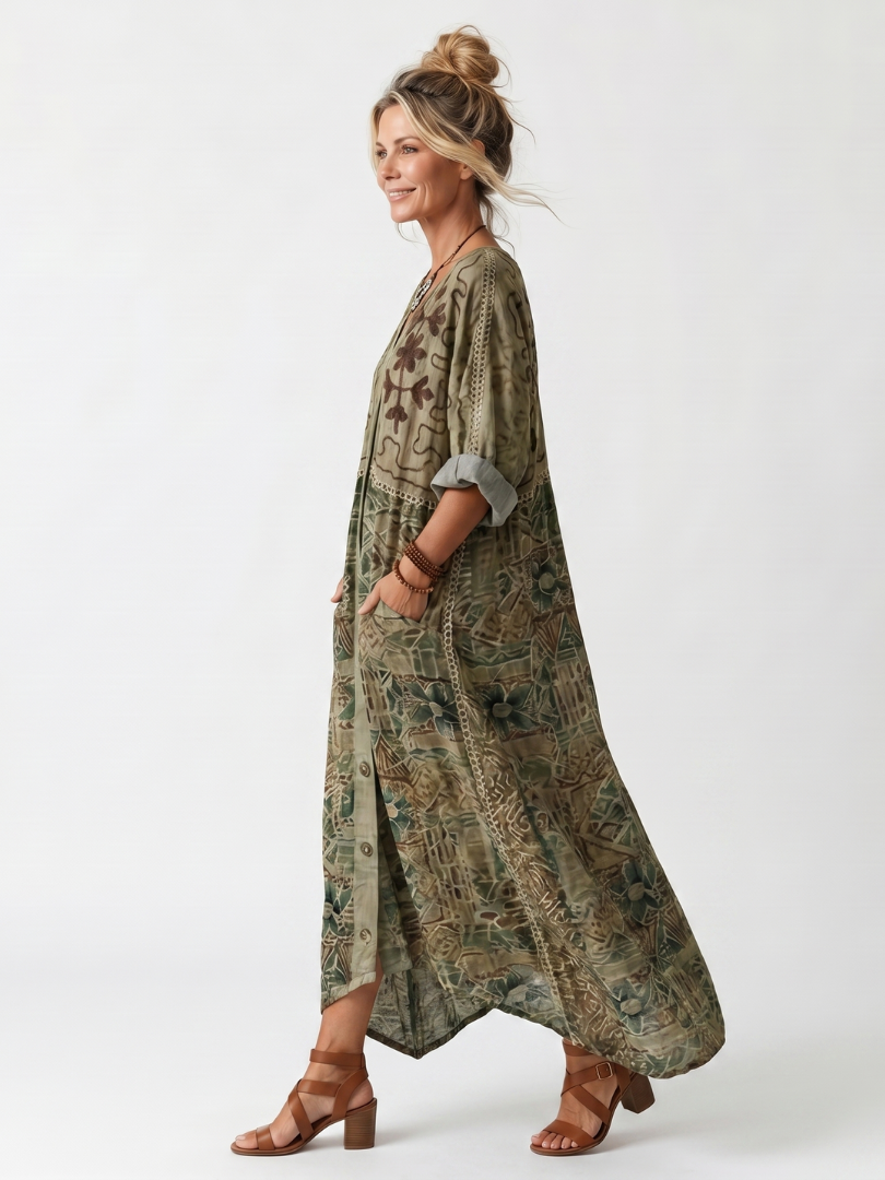 Aleta™ Button Front Oversized Pocket Midi Dress