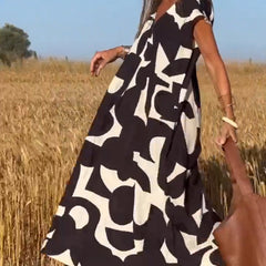 Victoria™ Elegant V-Neck Printed Dress
