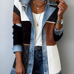 Luna™ Elegant Denim Lapel Combined Coat