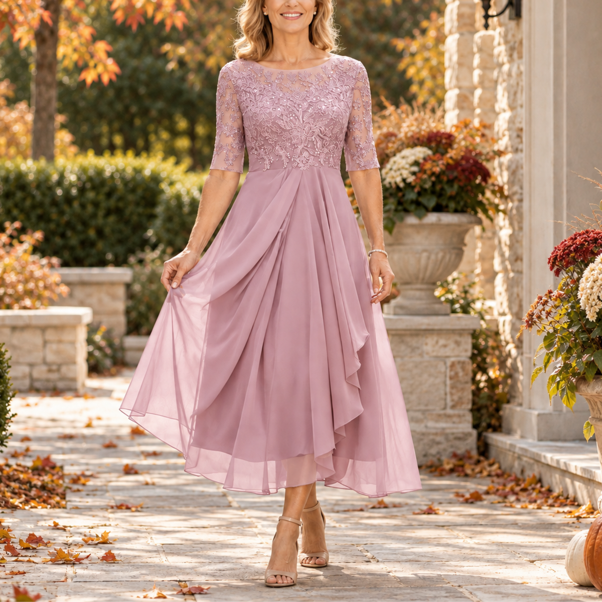 Avi Lace Bodice Draped Midi Dress