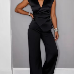 Natalie™ Elegant V-Neck Top & Trousers Set