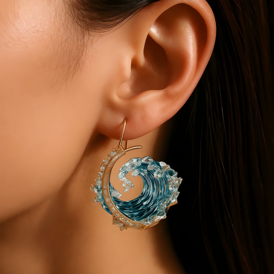 Ocean Wave Crystal Hoop Earrings