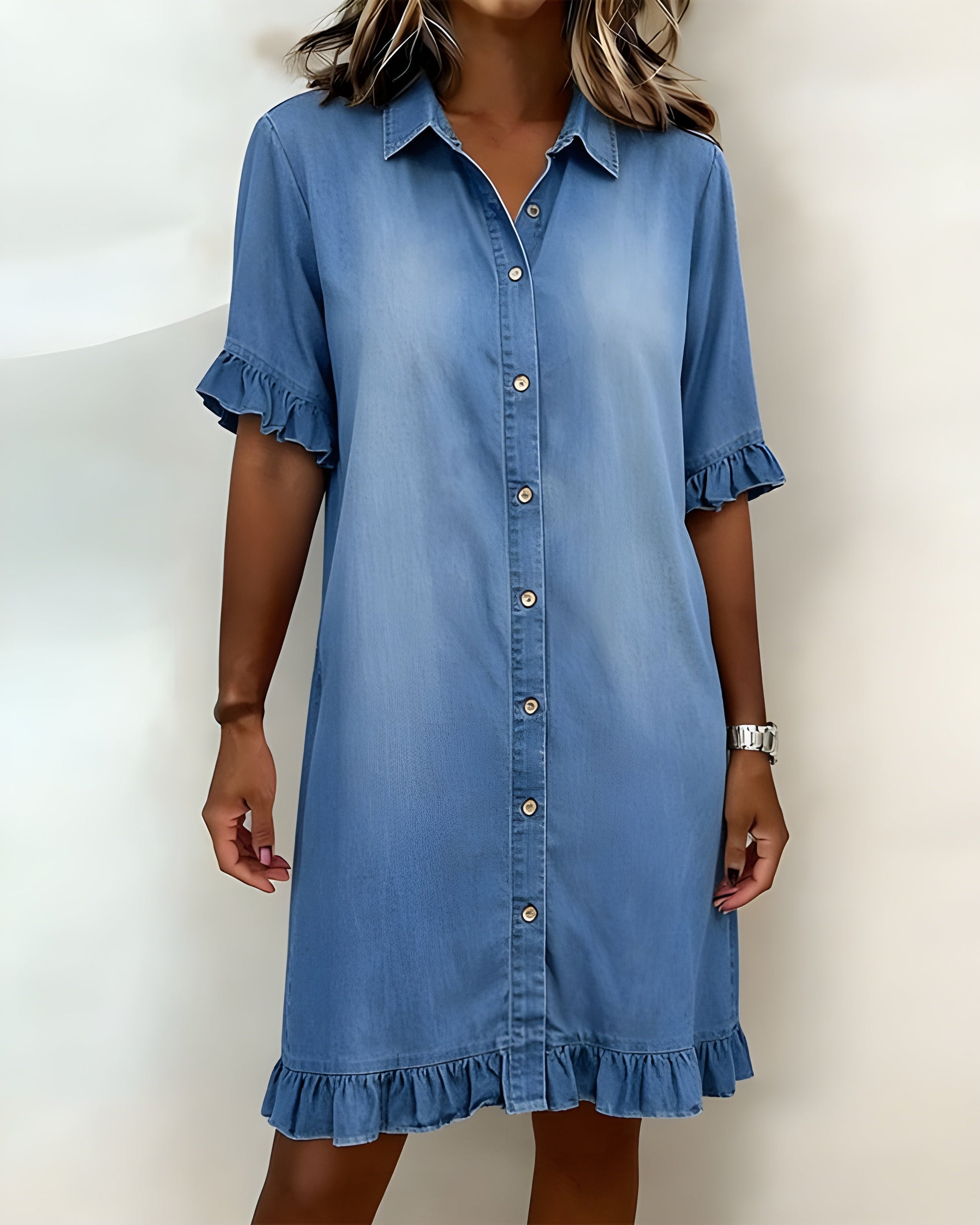 Katie | Effortlessly Flattering Ruched Denim Dress