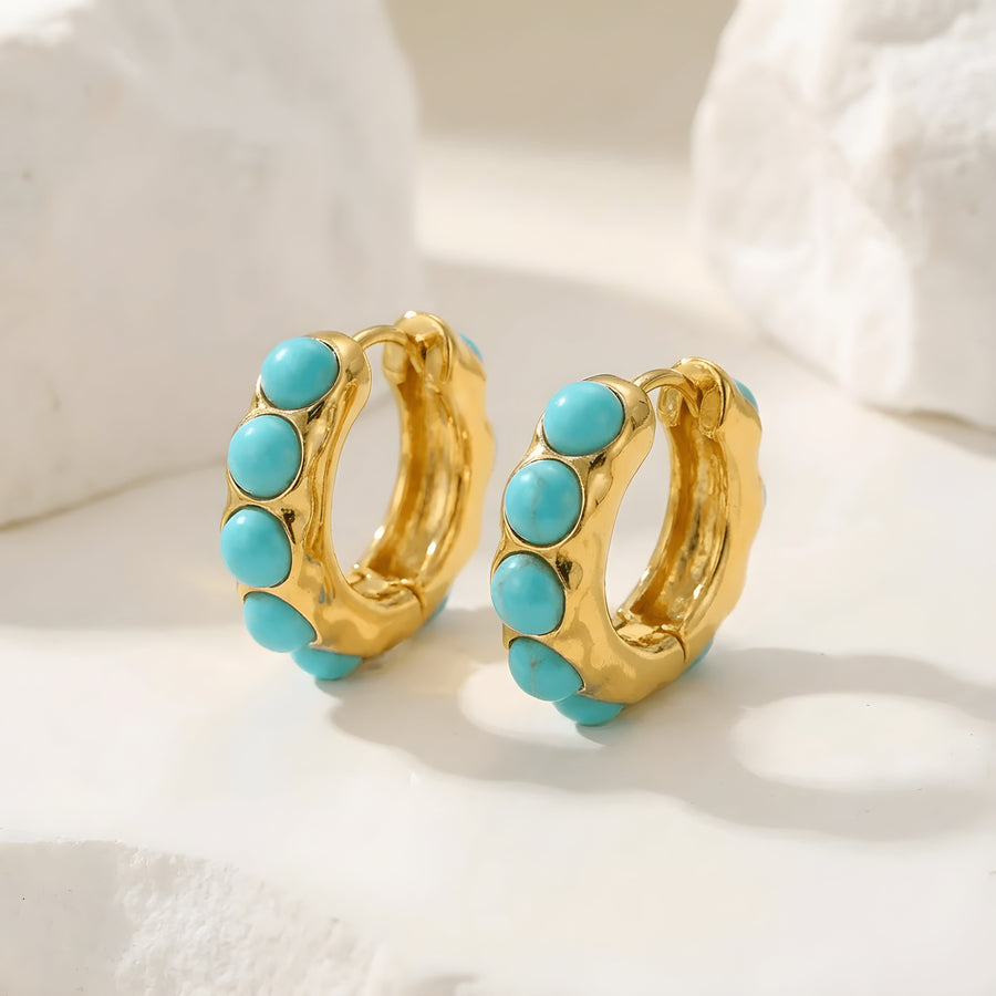 Bold Turquoise Stone Sculpted Hoop Earrings