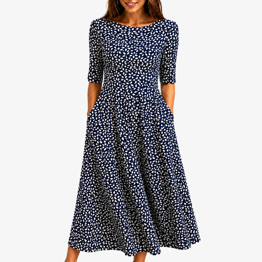 Midnight Petal Elegance Pocket Maxi Dress