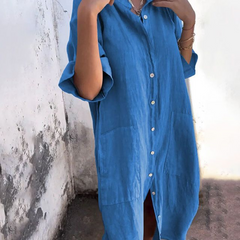 Alondra™ Cotton Linen Shirt Long Dress