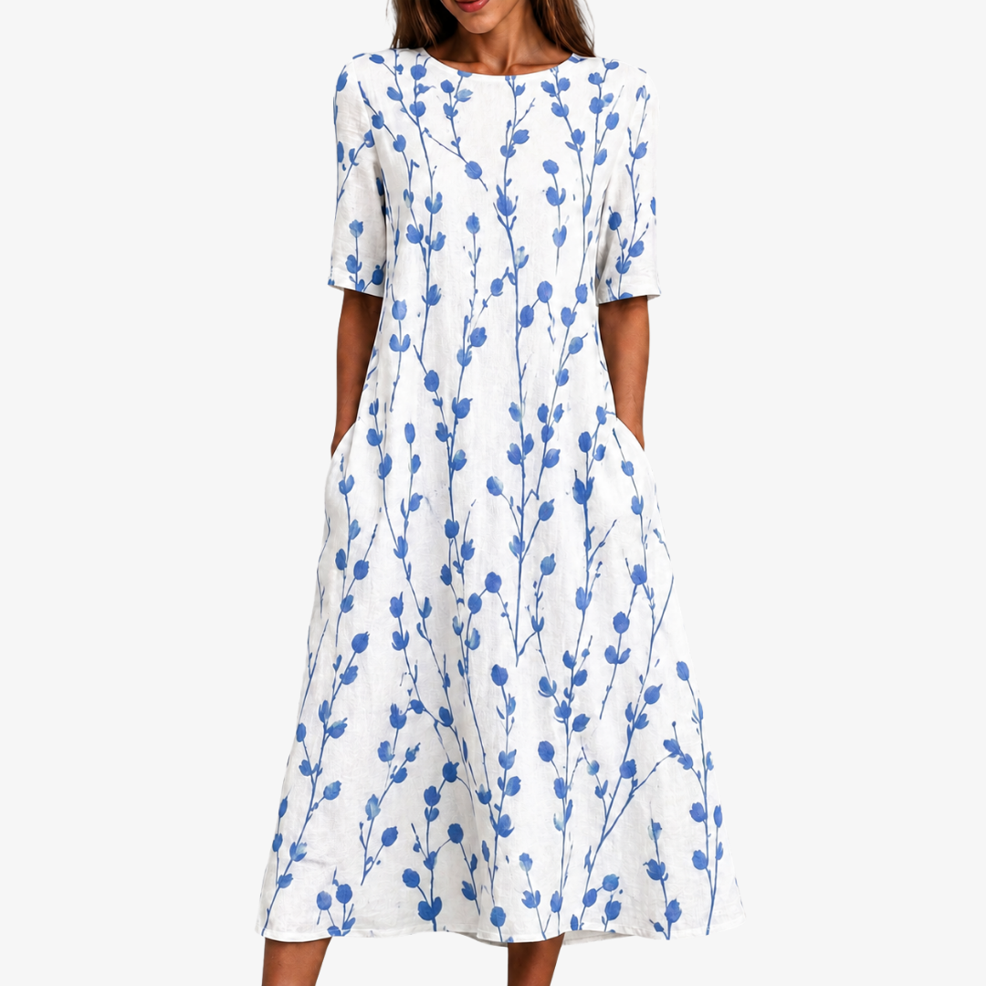 Blue Meadow Whisper Pocket Midi Dress