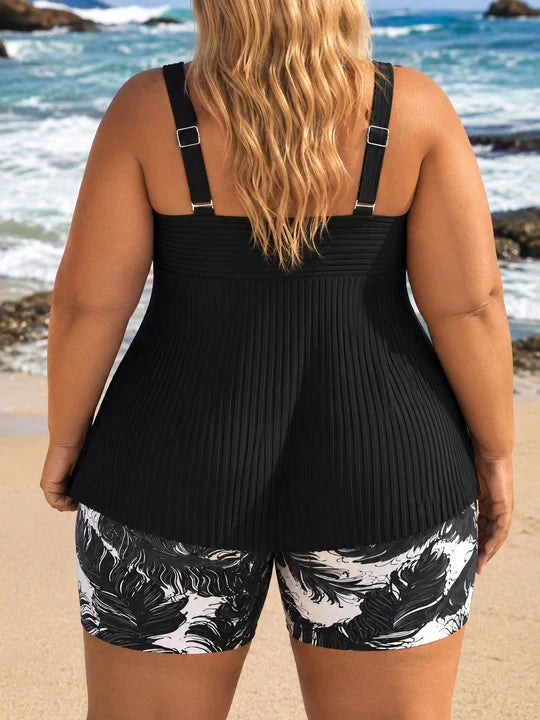 Matilda | Plus Size Pleated Tankini Shorts Set