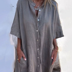 Alondra™ Cotton Linen Shirt Long Dress