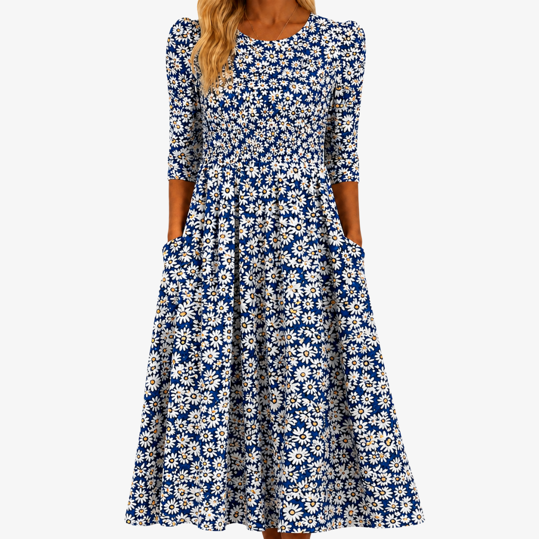 Cobalt Daisy Pocket Midi Dress