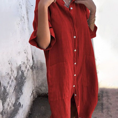 Alondra™ Cotton Linen Shirt Long Dress