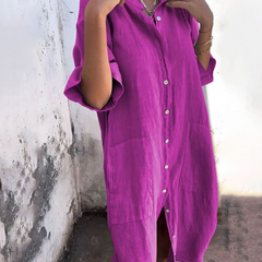 Alondra™ Cotton Linen Shirt Long Dress