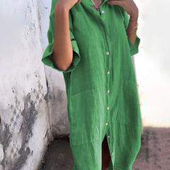 Alondra™ Cotton Linen Shirt Long Dress